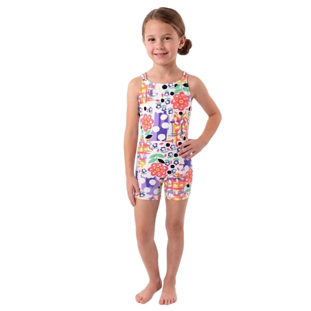 Gilda Marx Kids VTG 90s Colorful Strappy Cotton Unitard Biketard CM Size 8/10